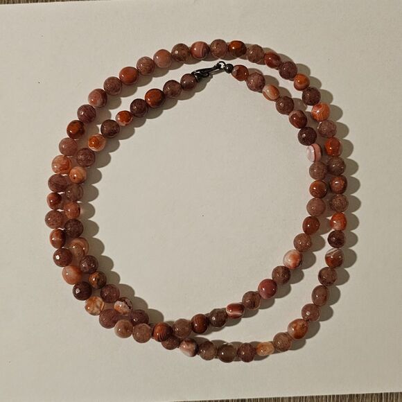 Agate Gemstone Necklace  Strand Faceted Beads Brown Orange Red A luxuriou - Picture 3 of 5